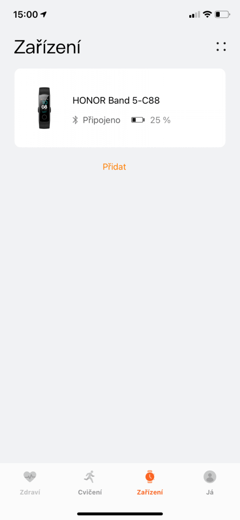 Do aplikace je třeba fitness náramek připojit