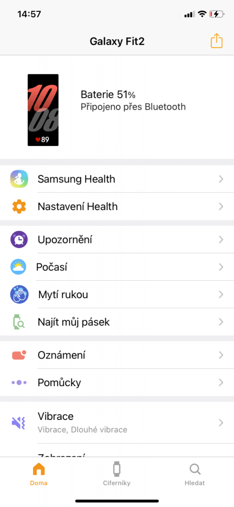 Aplikace Galaxy Fit umožňuje nastavení náramku