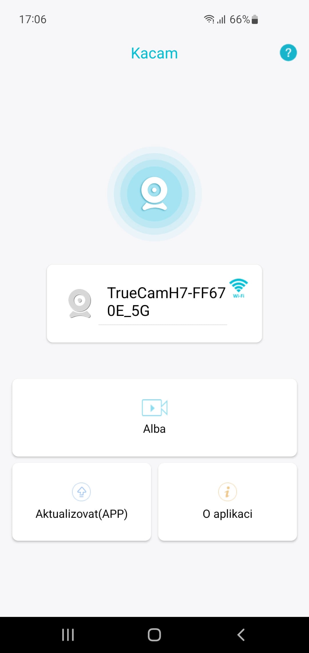 Aplikace automaticky zobrazí autokameru, ke které jste připojeni přes WiFi