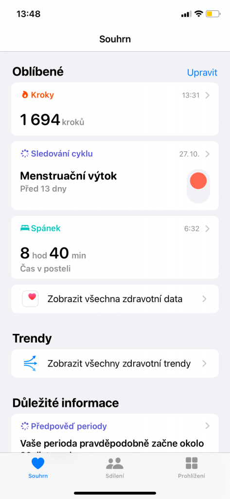 Informace v aplikaci Zdraví