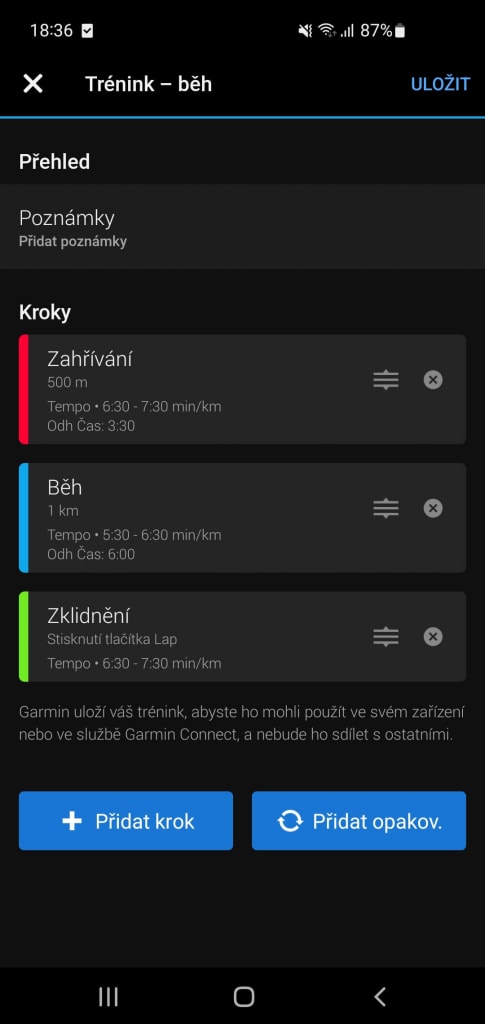 Etapy tréninku můžete upravit podle svých představ
