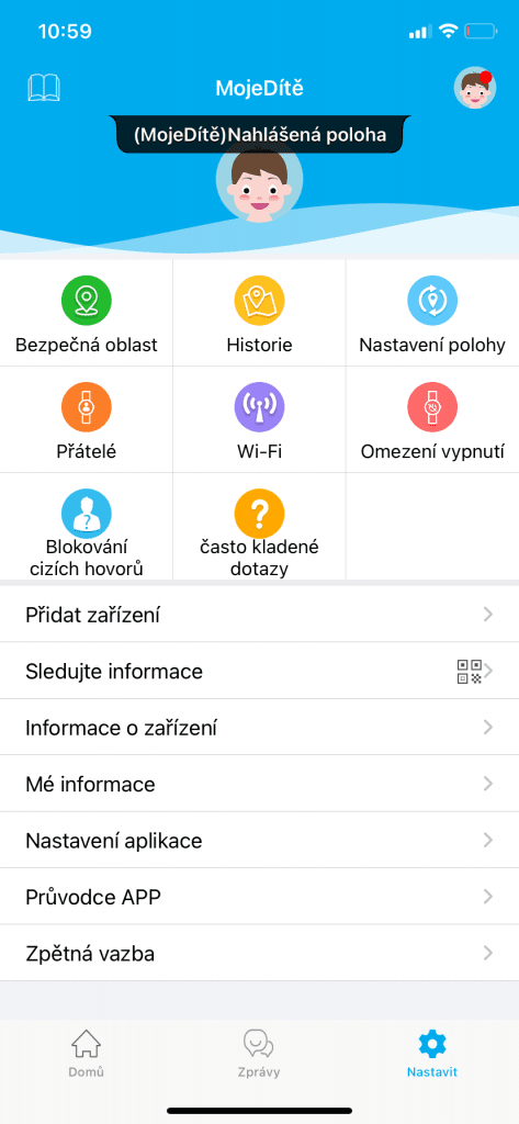 Hlavní obrazovka mobilní aplikace