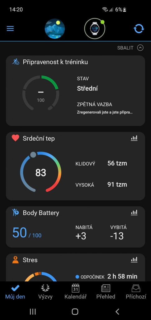 V aplikaci Garmin Connect naleznete nastavení hodinek a různé statistiky