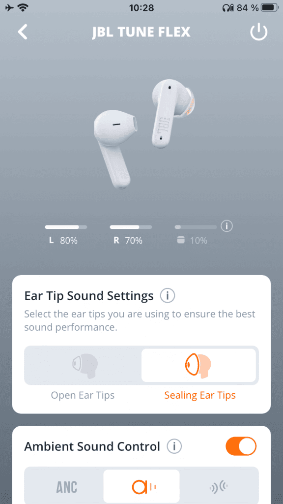 Aplikace JBL Headphones je intuitivní a přehledná