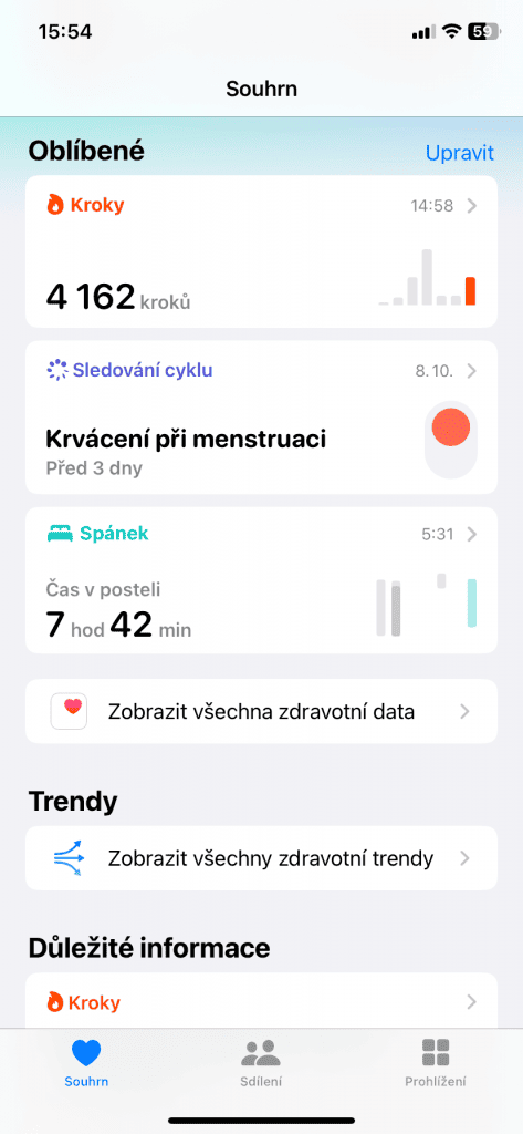 Podrobná data v aplikaci