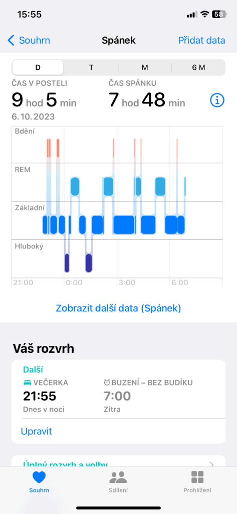 Sledování spánku v aplikaci