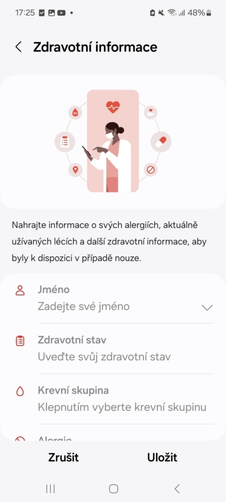 Zdravotní informace vyplníte v mobilu