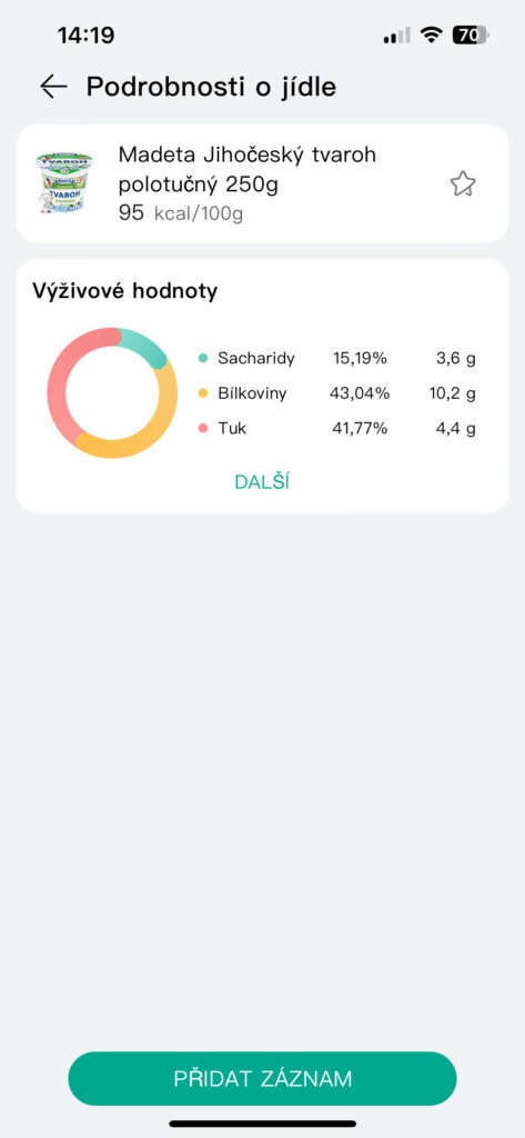 Snadno zde nahrajete jednotlivá jídla