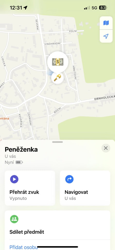 Předmět se zobrazuje na mapě