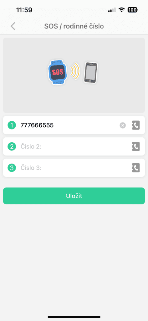 Na SOS tlačítko lze nastavit až tři kontakty
