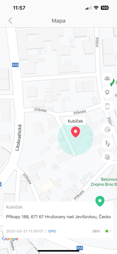 Kromě mapy zobrazí i adresu