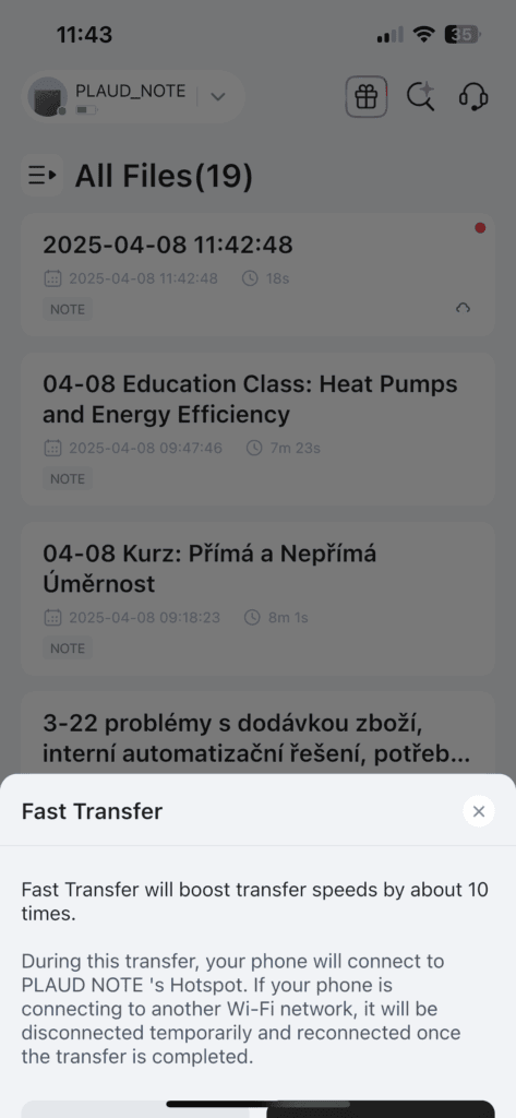 Funkce Fast Transfer
