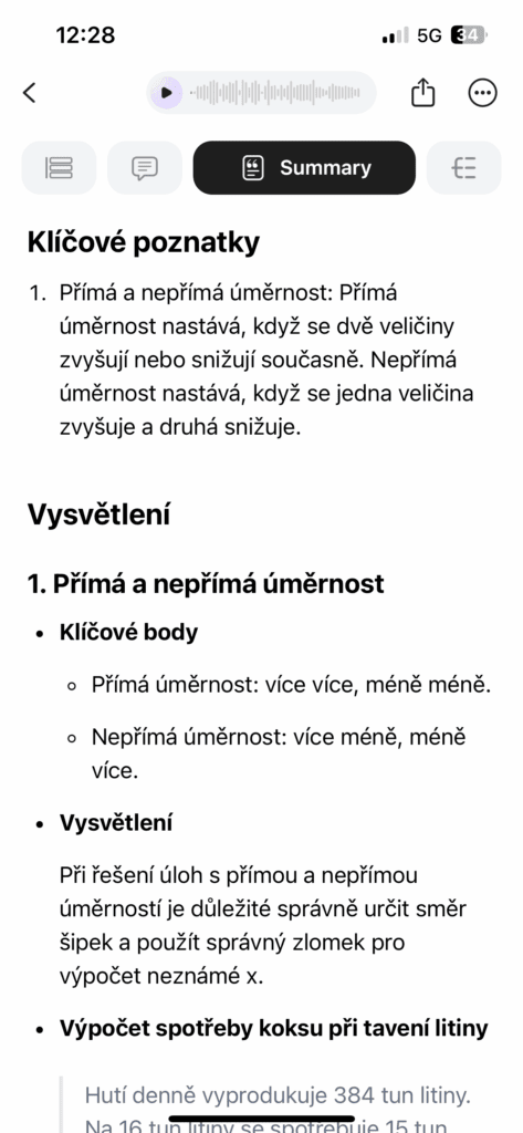 Druhý příklad využití shrnutí