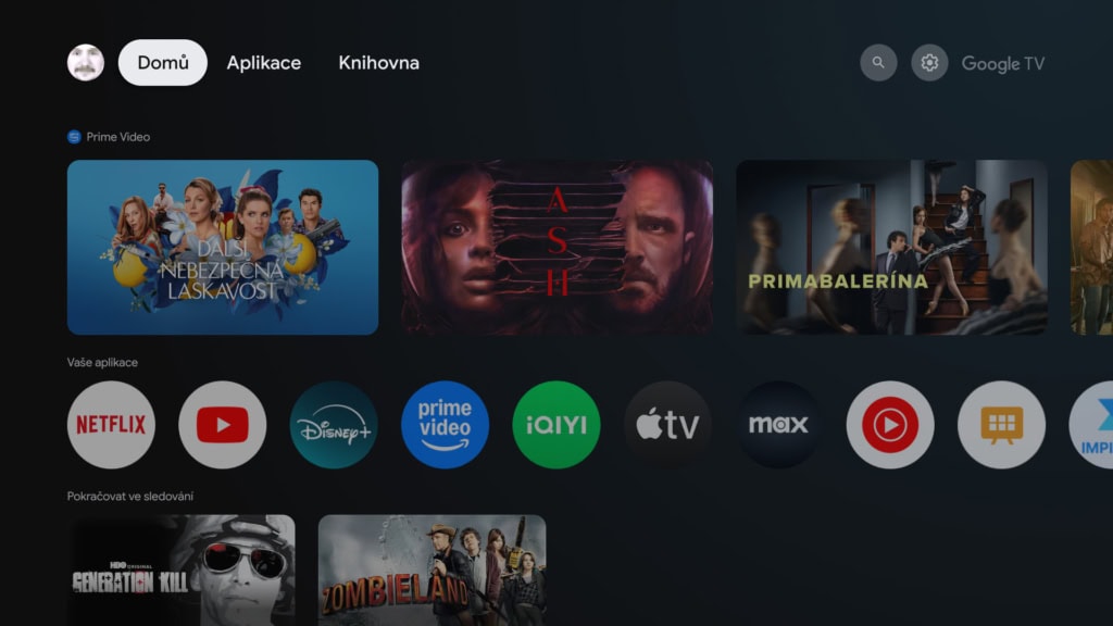 Domovská obrazovka Google TV