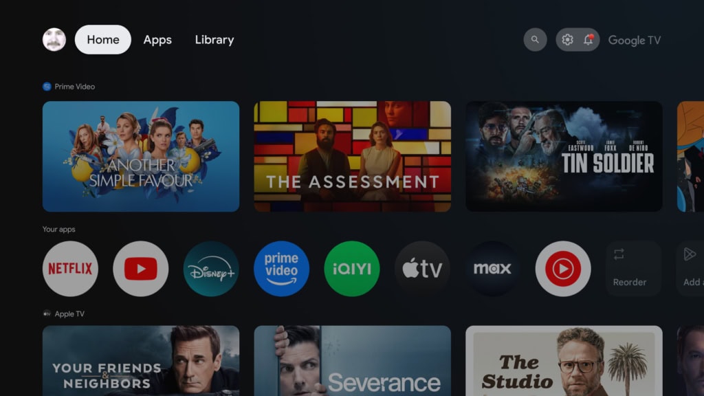Domovská obrazovka systému Google TV