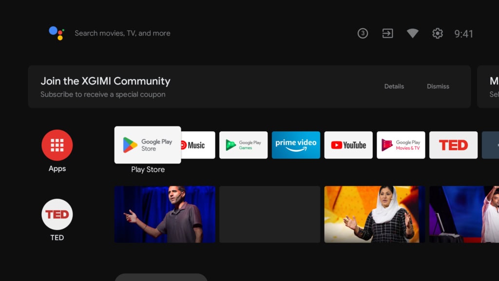 Domovská obrazovka Android TV