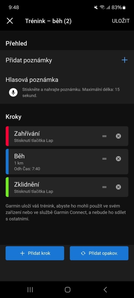 Trénink může obsahovat různé etapy a cíle