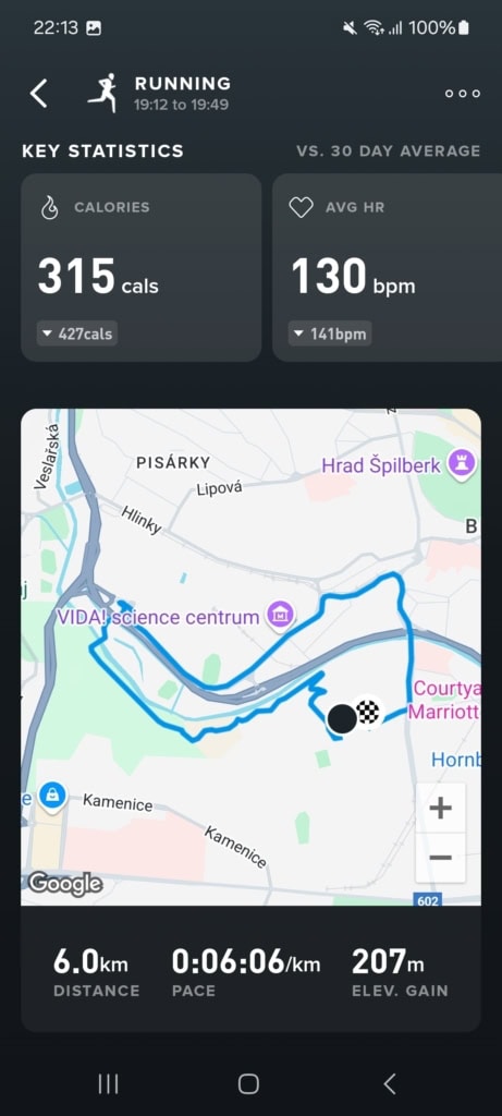 Trasa podle GPS z telefonu