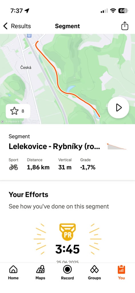 Segment v aplikaci Strava (Foto: Stanislav Janů/ITmix)