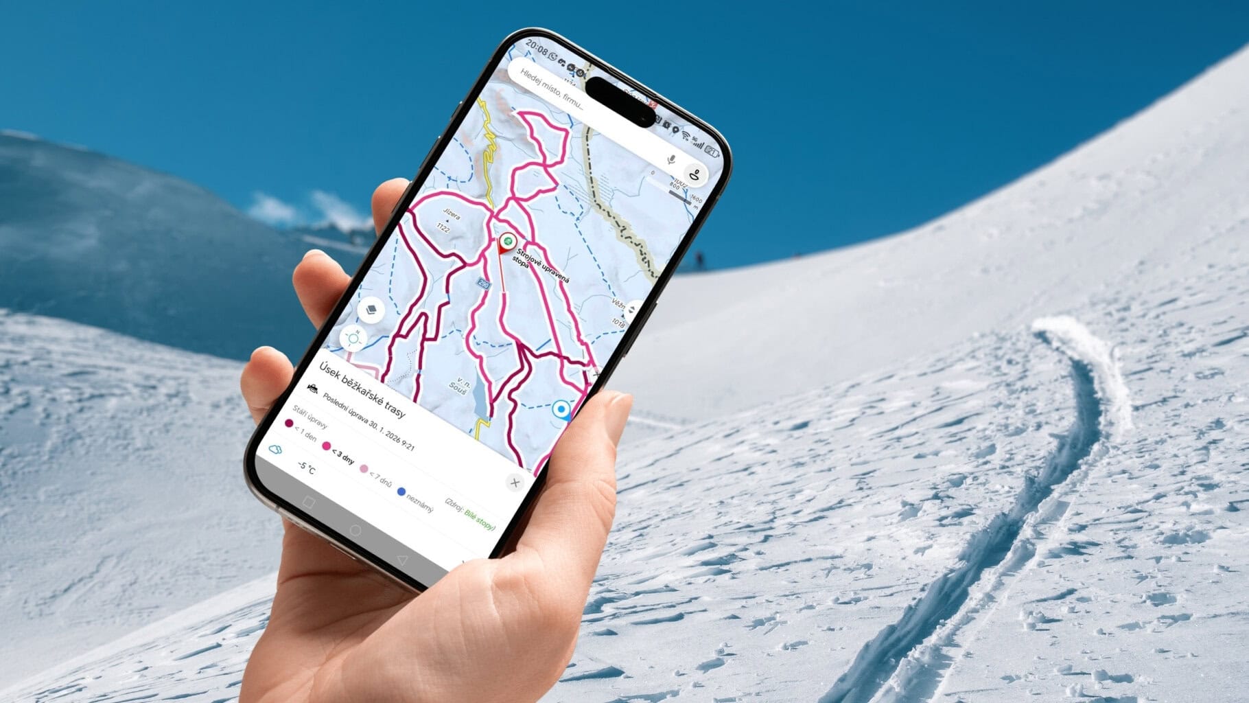 České mapy disponují trasami pro běžkaře: Funkce dokáže ukázat, jaké úseky jsou upravené