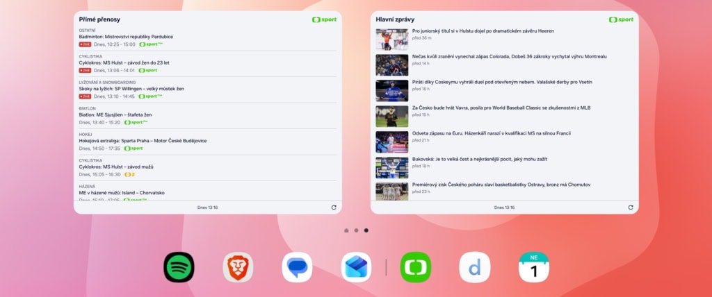 ČT Sport pro Android nabízí i povedené widgety na domovskou obrazovku (Foto: Stanislav Janů)