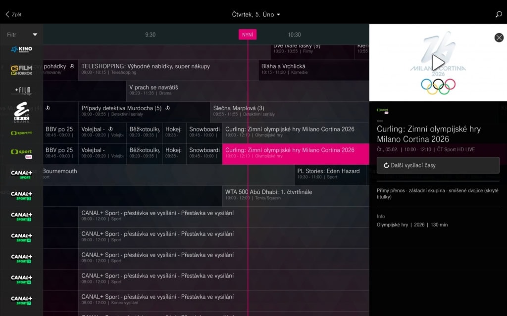 V nabídce Magenta TV se nachází kanály ČT Sport a ČT Sport LIVE. Druhý má nízkou prodlevu. (Foto: Stanislav Janů)