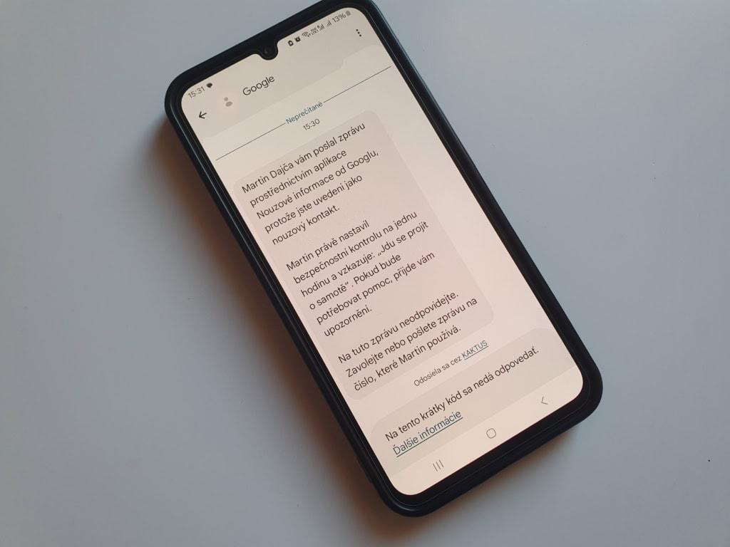 Zpráva nouzovému kontaktu. Foto: Martin Dajča