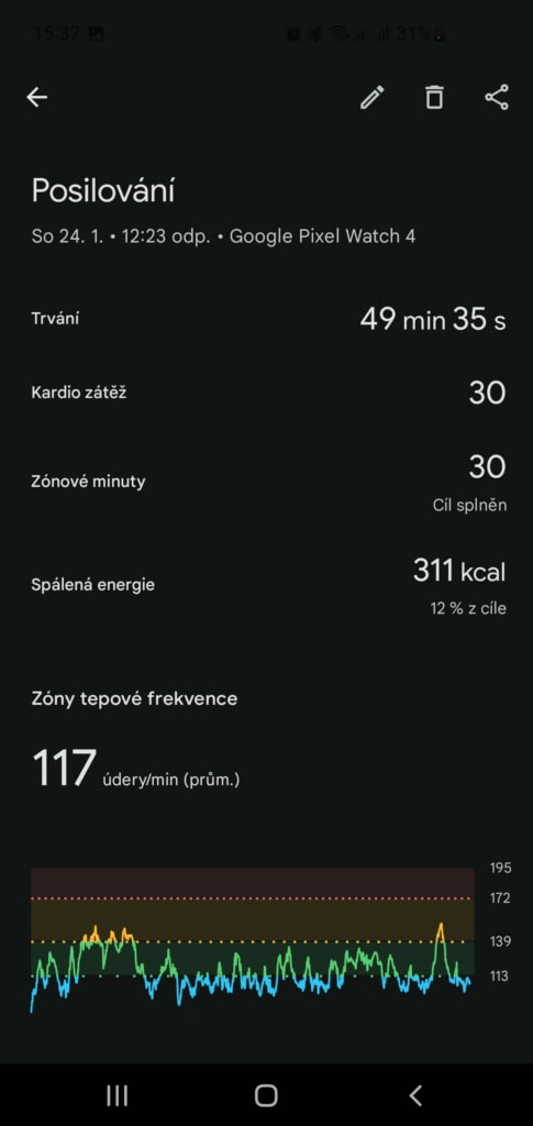 Záznam posilování. Foto: Martin Dajča