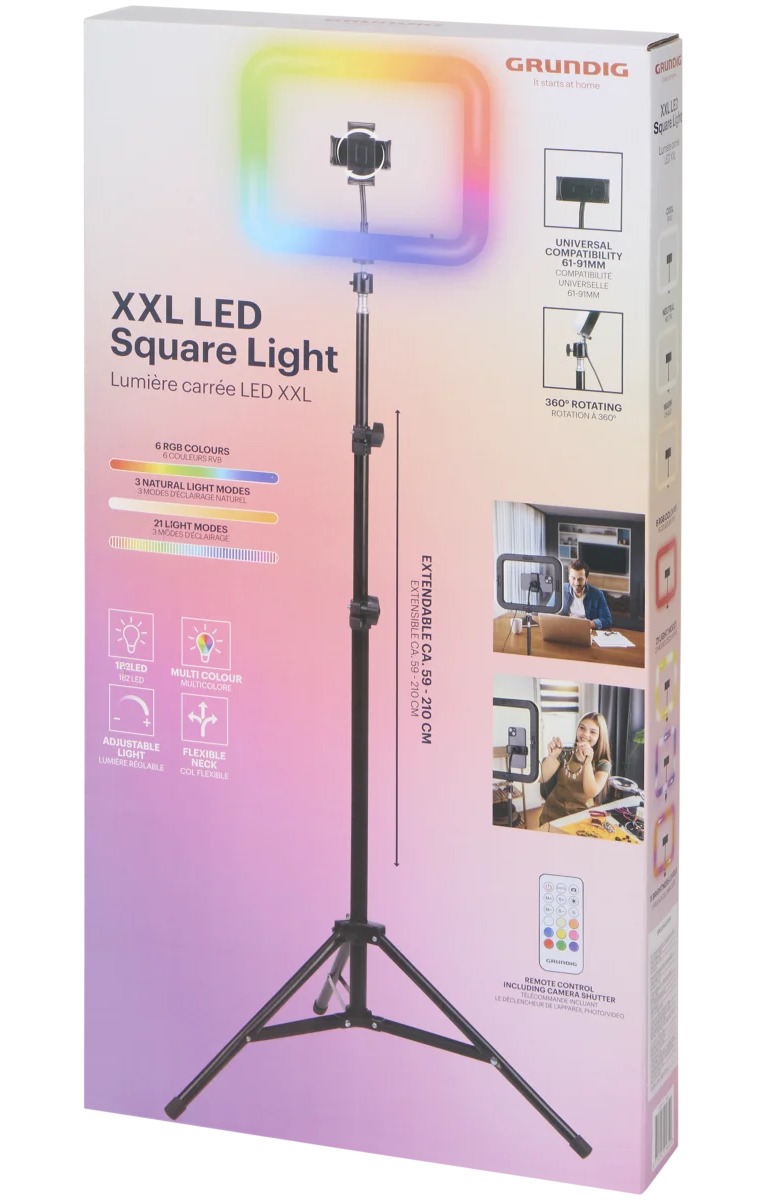 Grundig XXL LED Square Light se hodí na streamování, videohovory i tvoření. Zdroj: Oficiální materiály distributora.