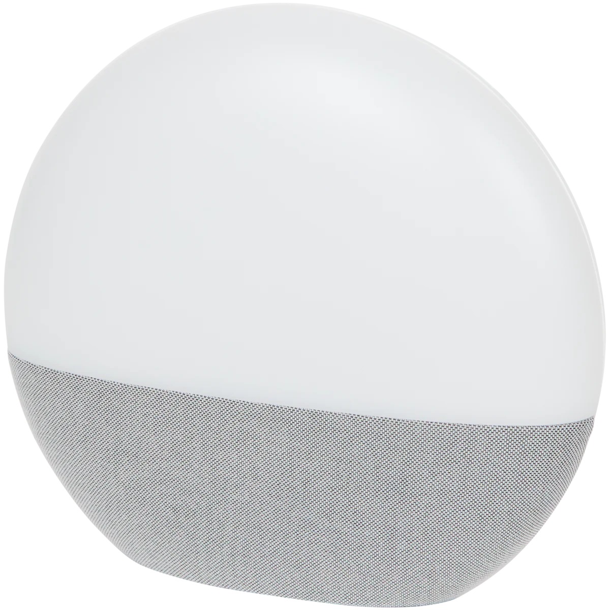 Wake-up Light od Grundigu má matnou světelnou kopuli a látkovou základnu s displejem času. Zdroj: Oficiální materiály distributora.
