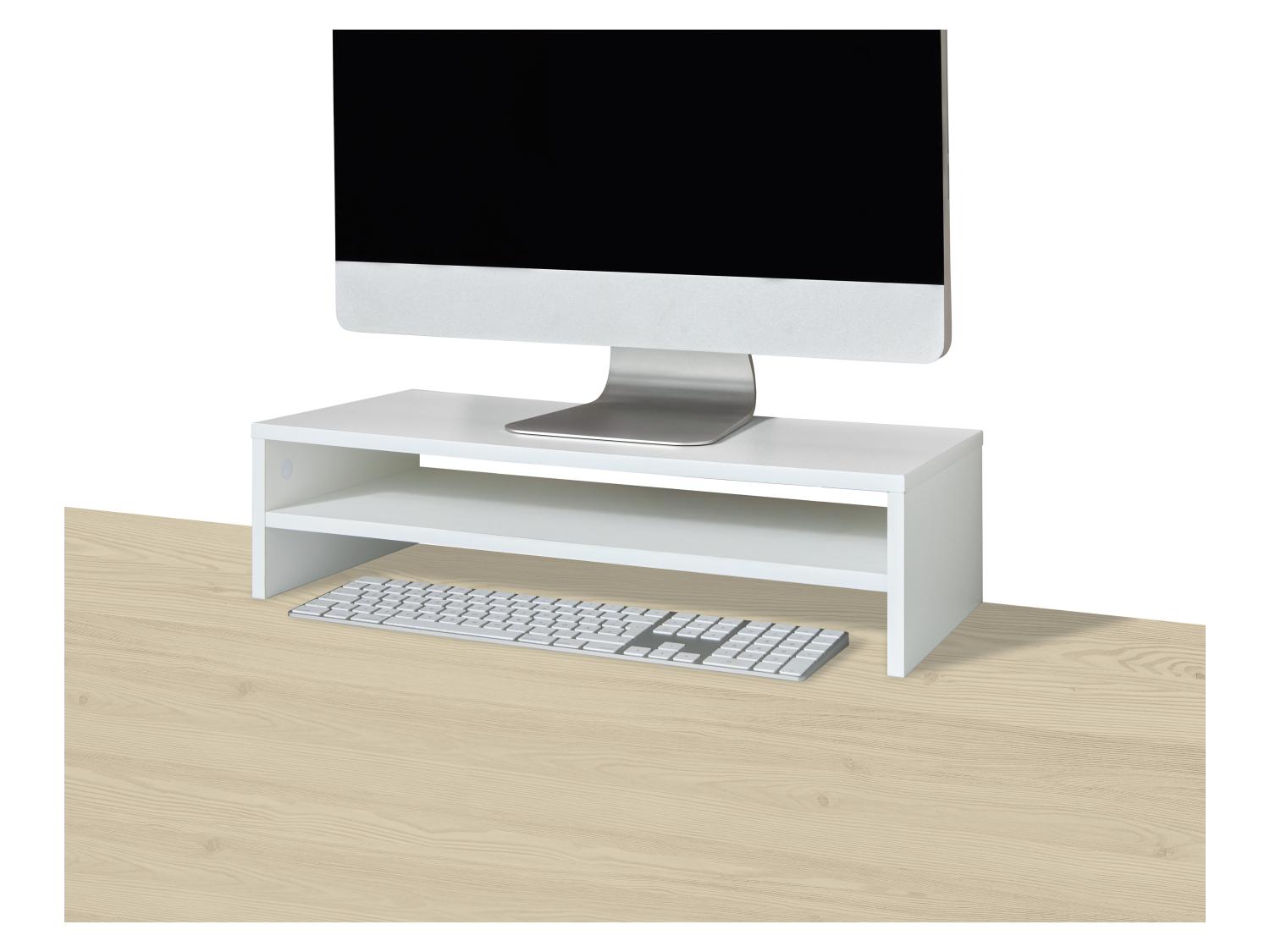 Na horní desce stojí monitor, pod ni zajede klávesnice a stůl je hned volný. Zdroj: Oficiální materiály distributora.