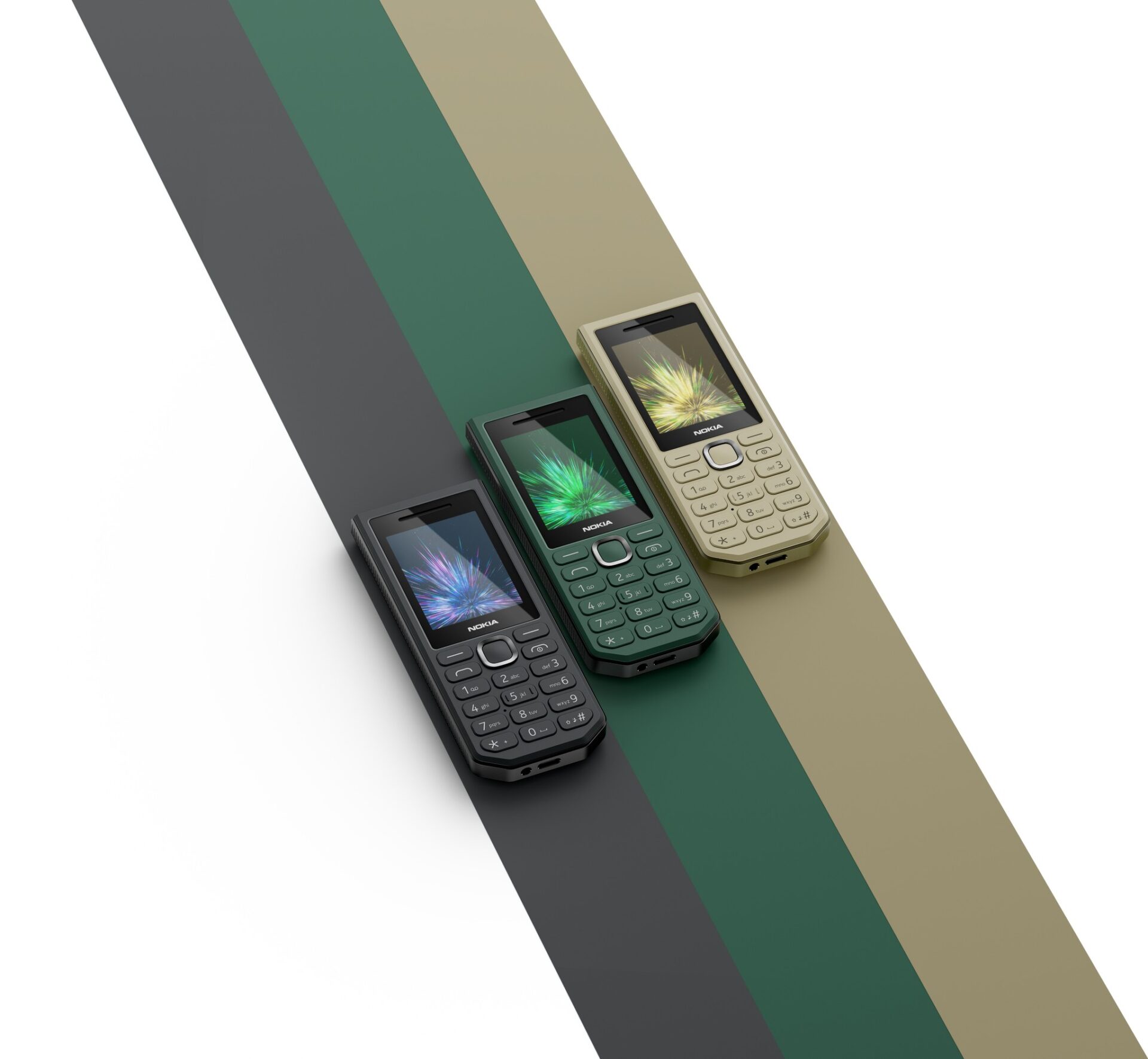 Nokia 300 Charge se nabízí ve třech barevných variantách a v zahraničí vyjde zhruba na 850 korun. Zdroj: Oficiální materiály distributora.